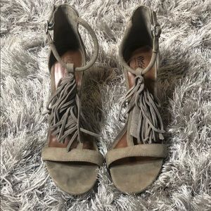 Ruffled Taupe colored high heel